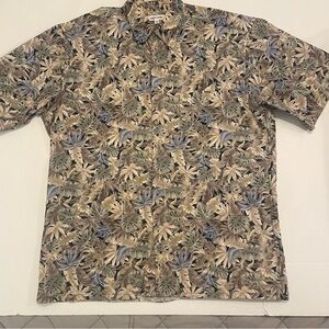 Pierre Cardin Men's Leaf Pattern Shirt - Beige and Green. Size M. Front pocket.